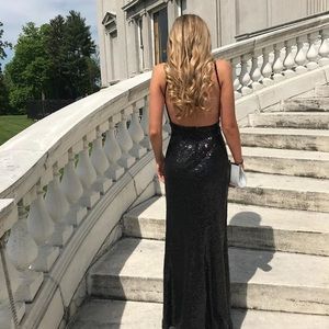 Black sequin prom/formal dress with open back